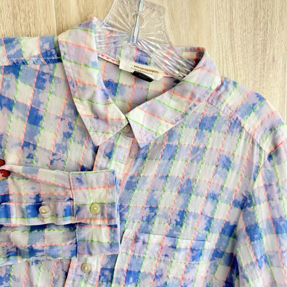 Pilcro And The Letterpress Anthropologie Shirt Womens S Button Up Plaid Splatter - Picture 1 of 13